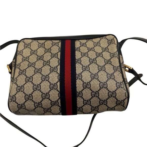 Gucci Cream and Navy Ophidia Crossbody Bag with Iconic Style - Picture 9 of 14